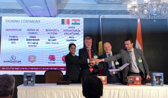 Ceremony of the agreement between Chimay, Huyghe and their Indian distributor.